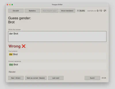 Wrong gender answer with highlighted correction