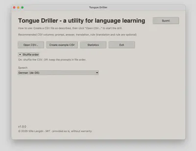Tongue Driller opening screen