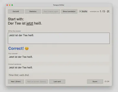 Correct answer on a word-order drill